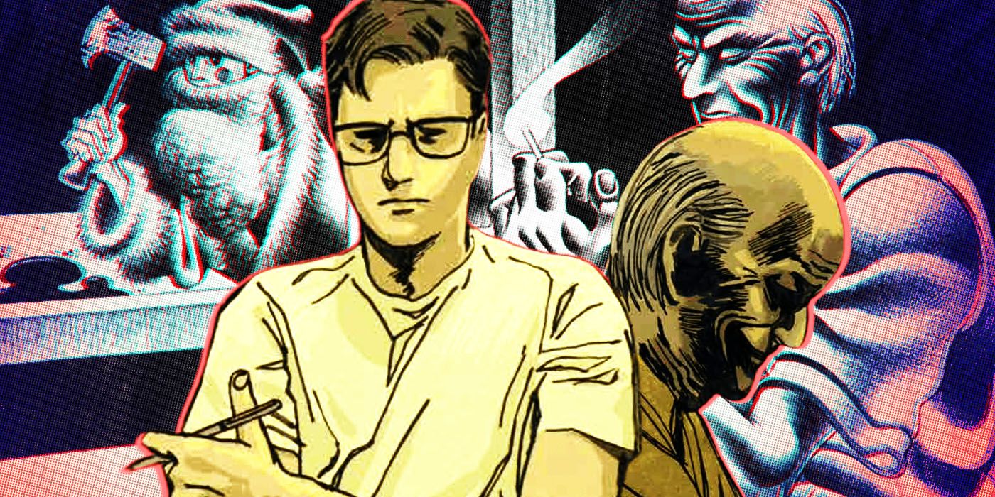 Michael contemplates his situation superimposed in front of convict Randall Olsen in The Deviant #4