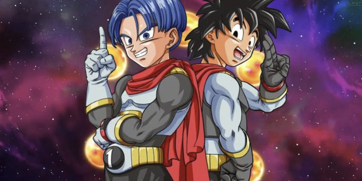 Trunks and Goten from Dragon Ball Super in their Saiyaman X-1 and X-2 outfits