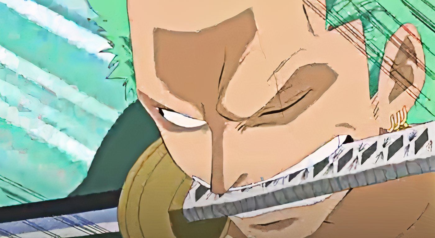 Zoro from One Piece with a sword in his mouth