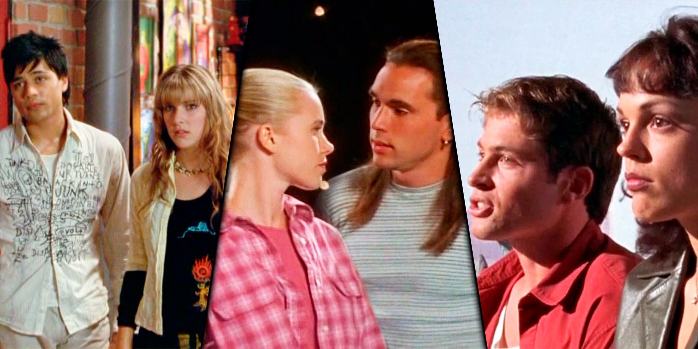 A split image shows Power Rangers Tommy and Kat, Wes and Jen and Kira and Trent