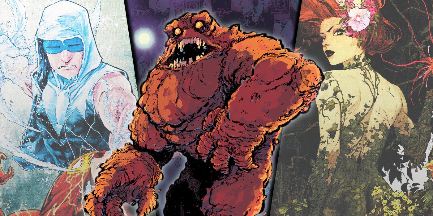 Split image of Captain Cold, Clayface, and Poison Ivy from DC Comics