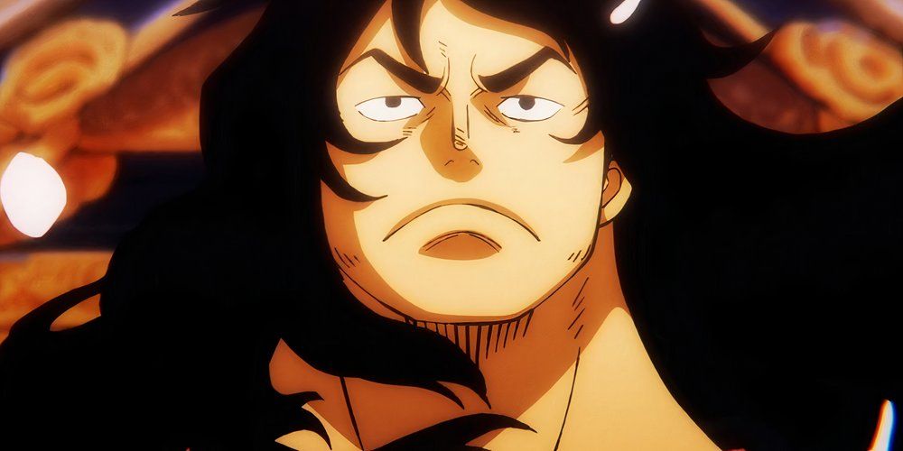 Adult Kozuki Momonosuke speaks to the people of Wano in One Piece.