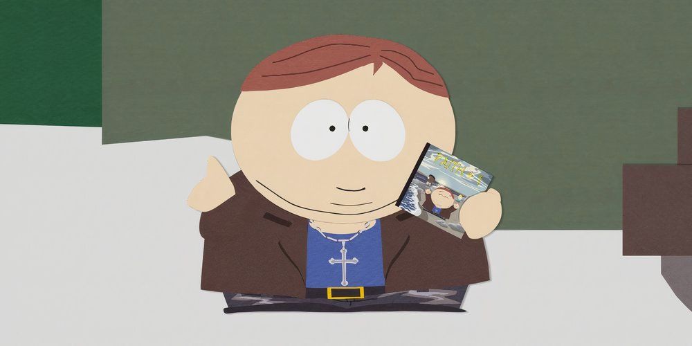 Cartman está vendendo um álbum de rock cristão em South Park's "Cristão Rock Hard" episódio, que é o episódio 9 da 7ª temporada do programa.