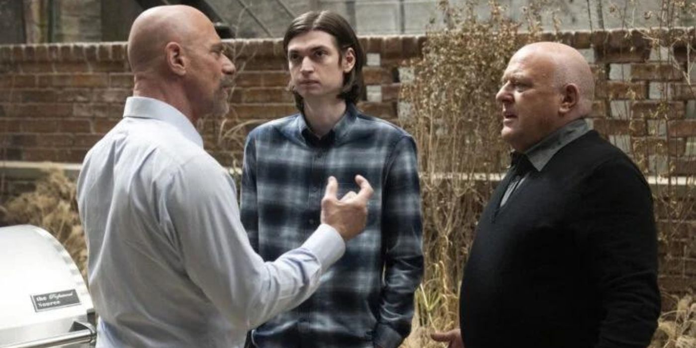 Christopher Meloni as Elliot Stabler argues with Nicky Torchia as Eli Stabler and Dean Norris as Randall Stabler on Law & Order_ Organized Crime