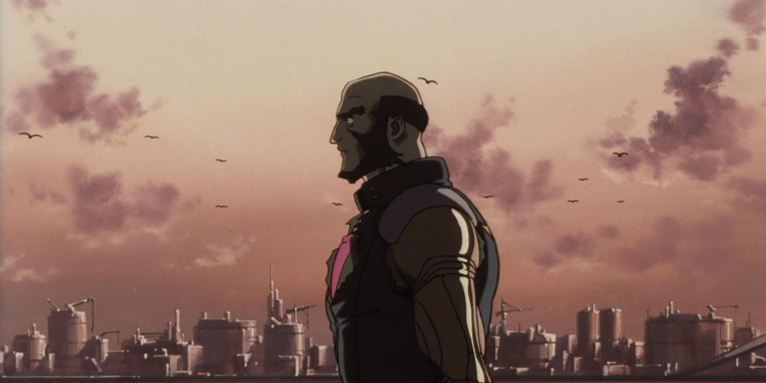 Jet Black forlornly walks alone in Cowboy Bebop episode "Ganymede Elegy"