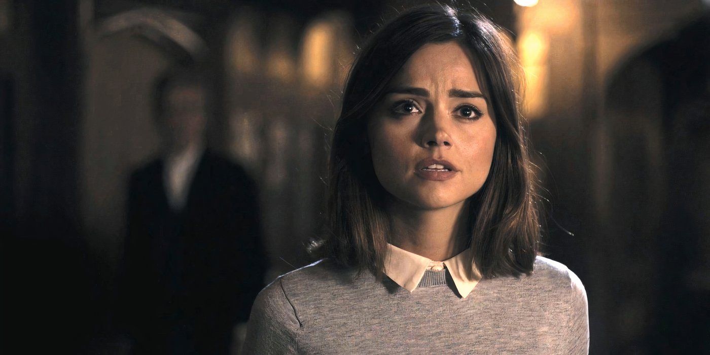 Clara Oswald stands on a street tearfully