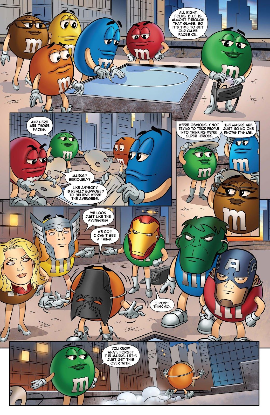 The M&M's wear masks