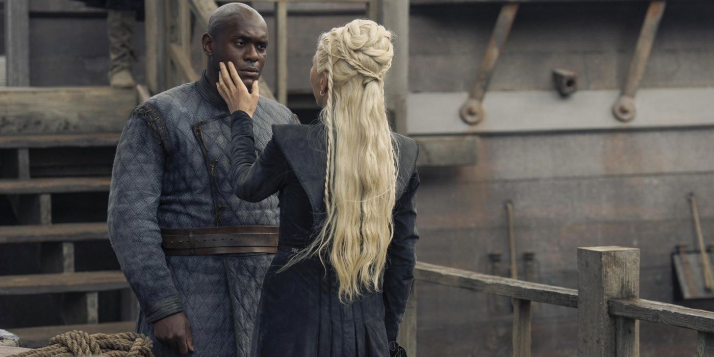 Rhaenys Targaryen touching Addam of Hull's face on House of the Dragon