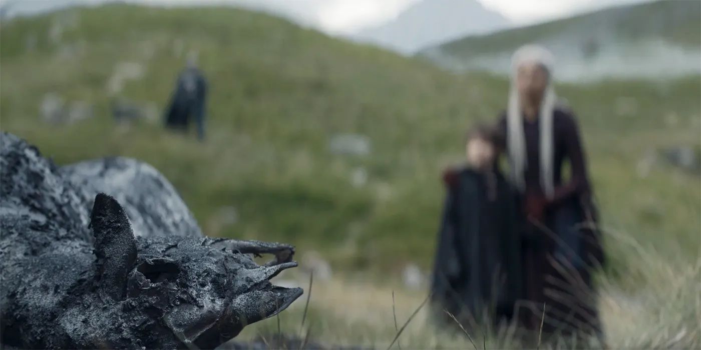 Burned sheep with Rhaena Targaryen and Joffrey Velaryon in the background on House of the Dragon