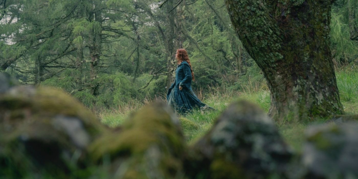 Alicent Hightower (Olivia Cooke) walking through a forest on House of the Dragon