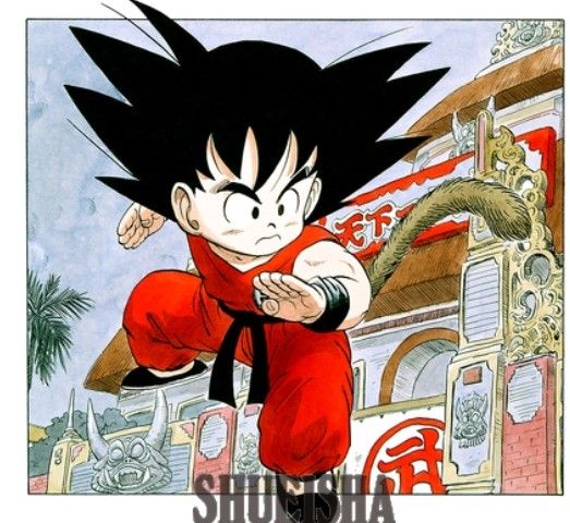 Kid Goku de Dragon Ball na arte original de Akira Toriyama no Weekly Shonen Jump No.