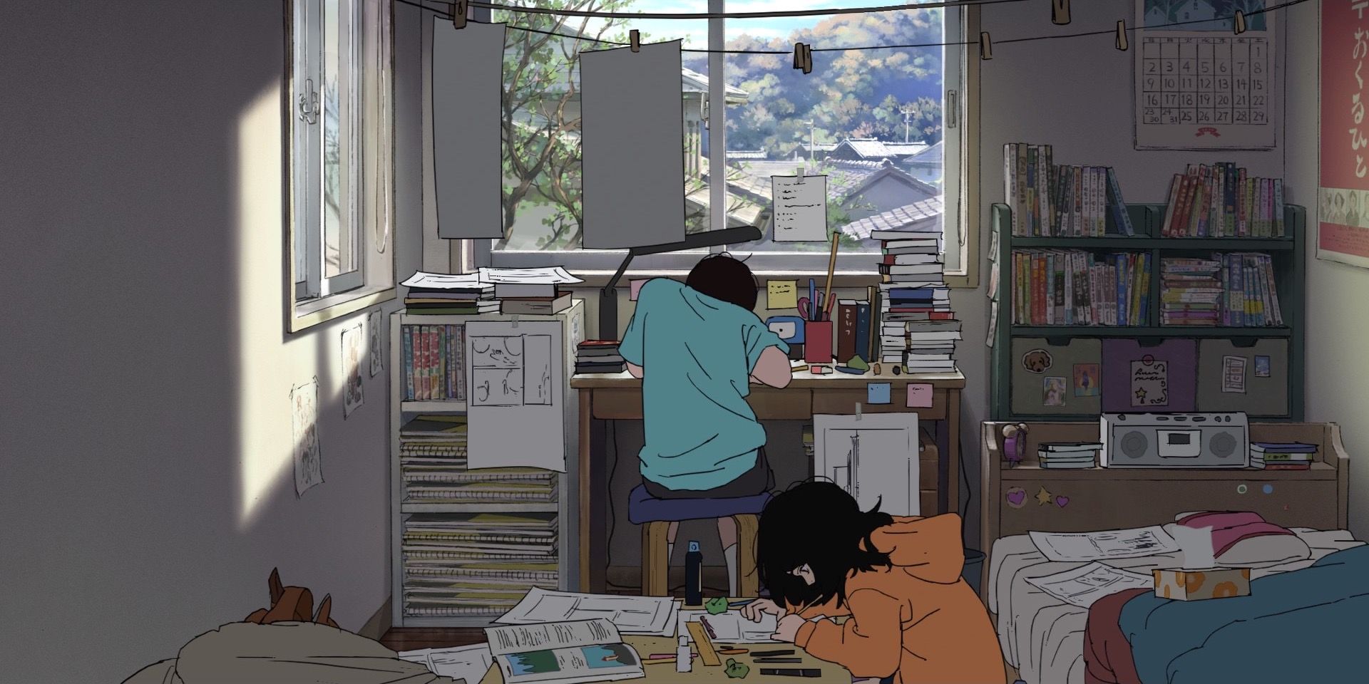 Kyomoto and Fujino working together in the Look Back anime movie.