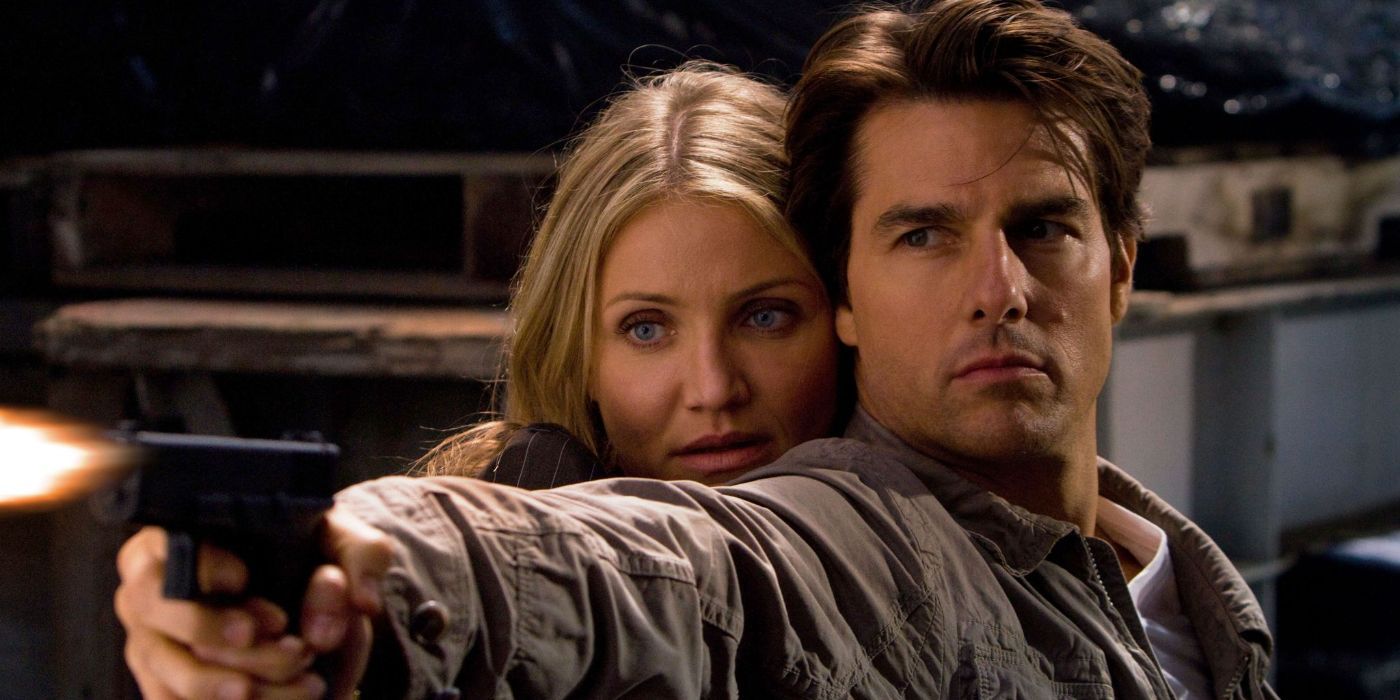 Knight and Day's Tom Cruise and Cameron Diaz firing a gun together