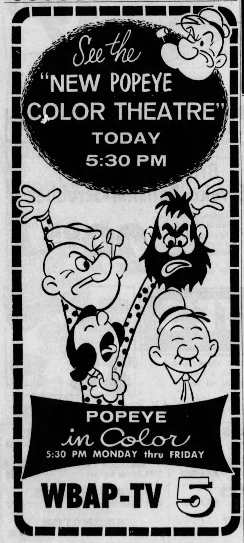 Newspaper advertisement for “Popeye in color”