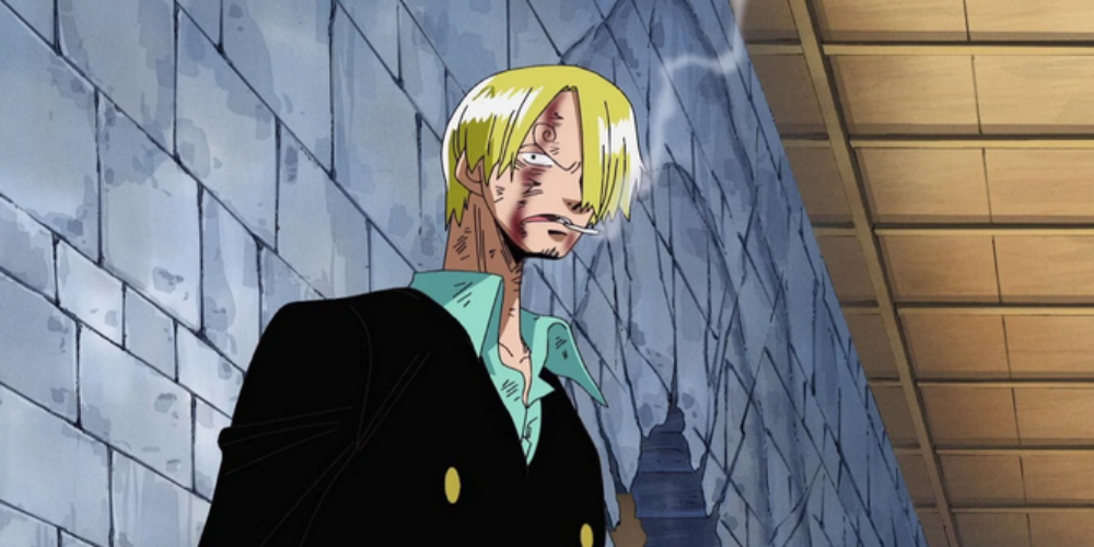 Sanji aparece golpeado durante la pelea contra Jabra en el arco de Enies Lobby de One Piece.