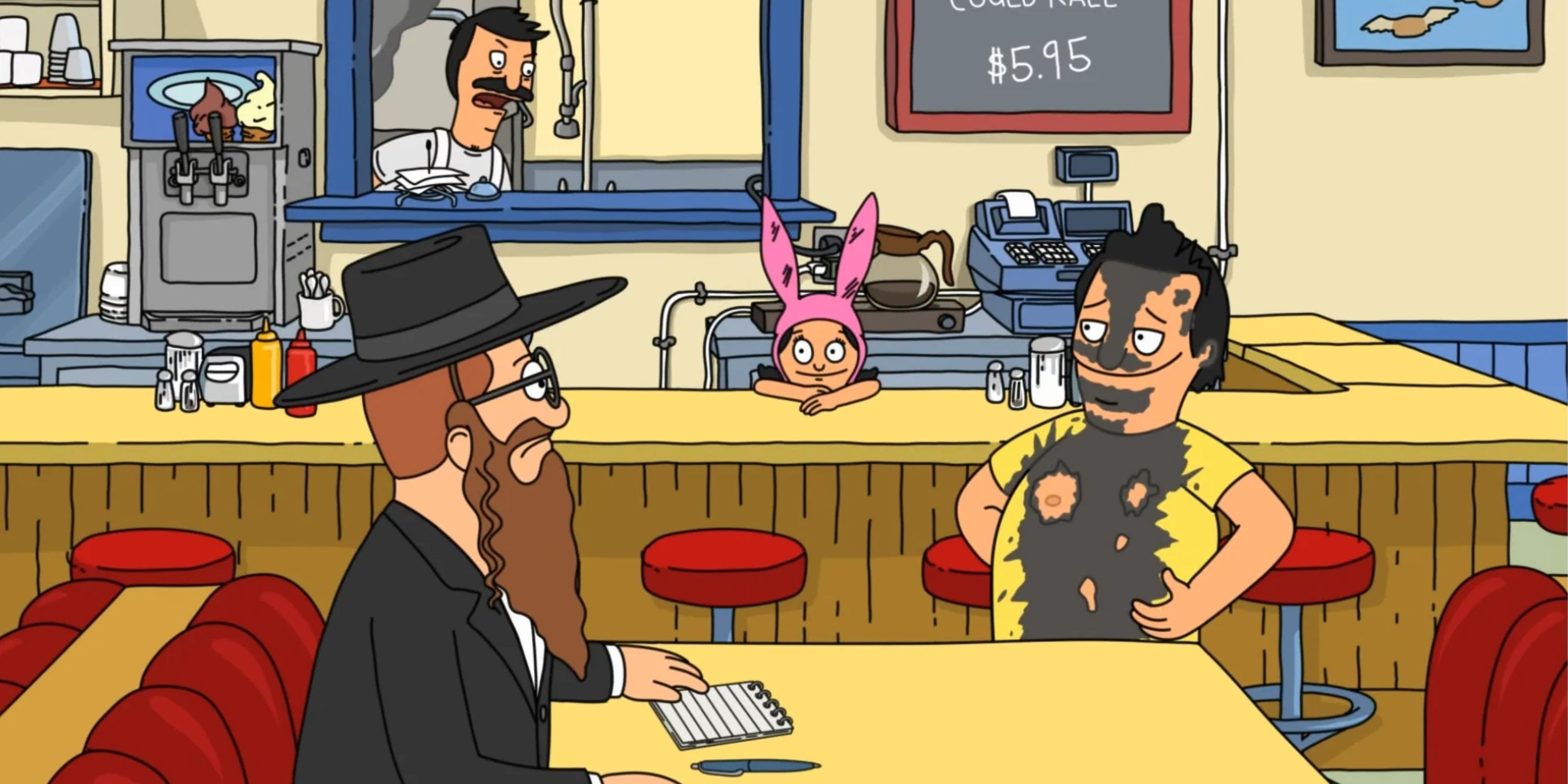 O crítico gastronômico disfarçado no Bob's Burgers no episódio Moody Foodie do Bob's Burgers