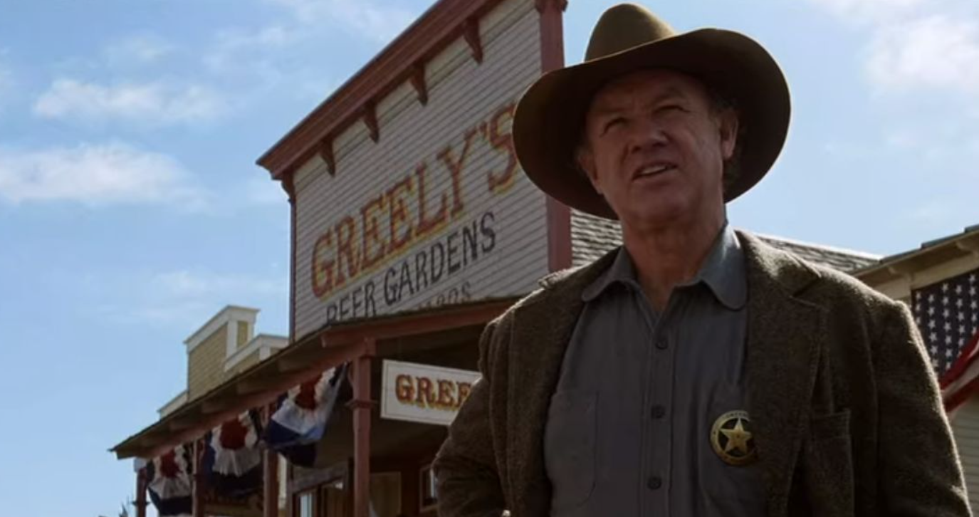 Little Bill Daggett stands in front of Greely's Beer Gardens in Unforgiven.