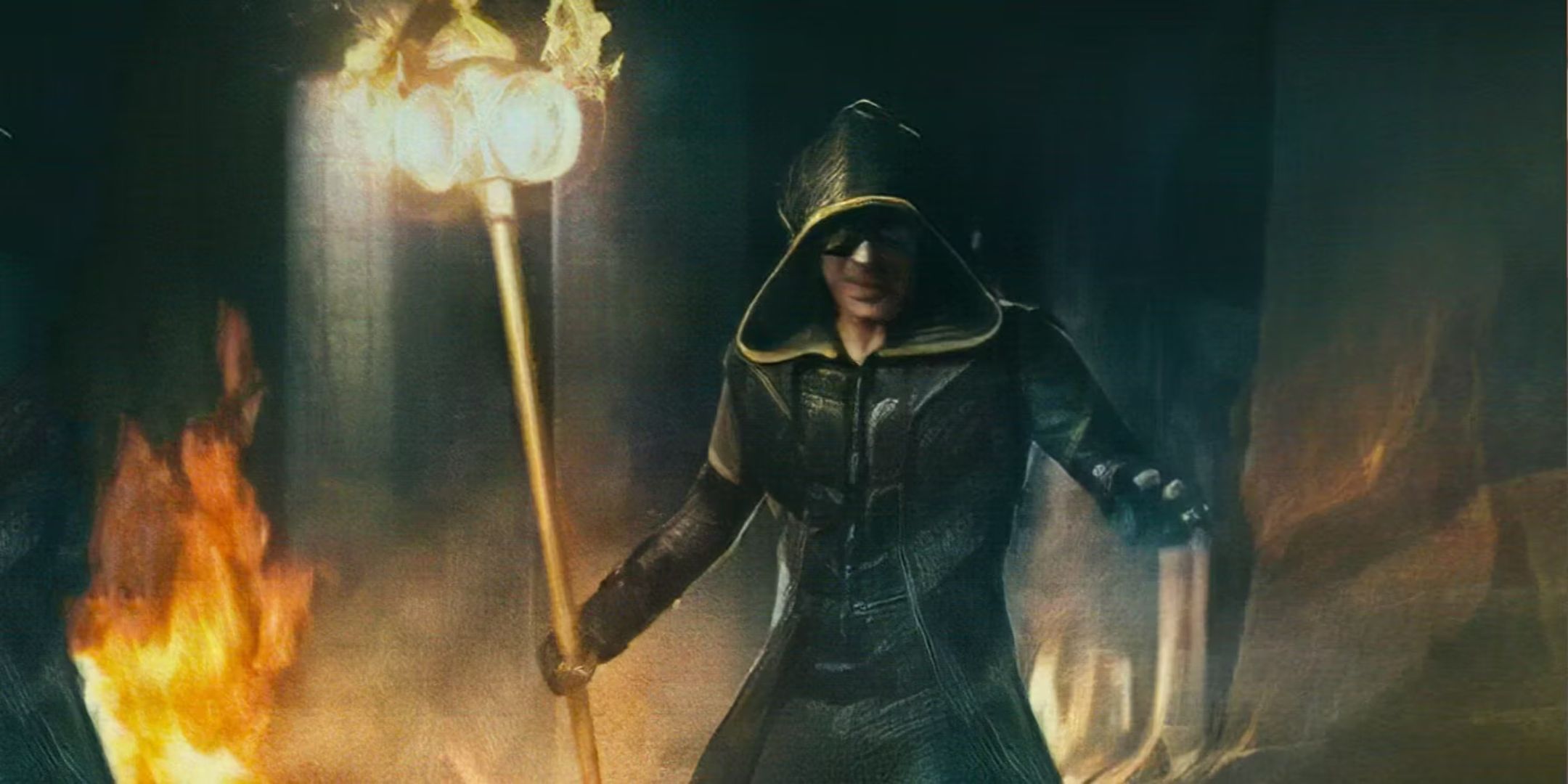 Shawn Ashmore as Lamplighter in his robe and flaming torch in The Boys