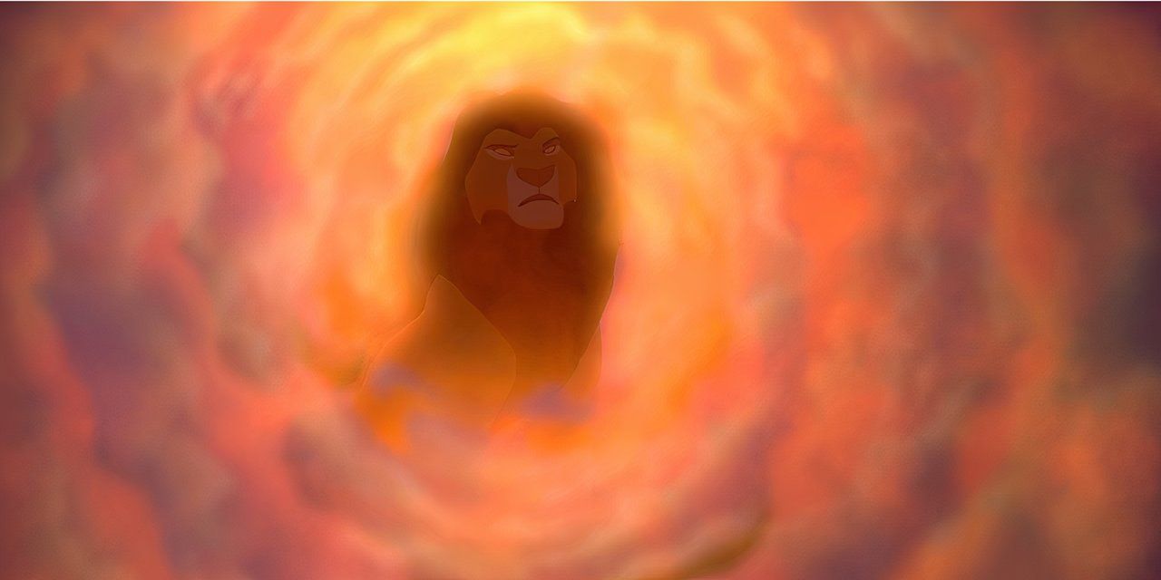 Uma imagem de Mufasa no céu em O Rei Leão