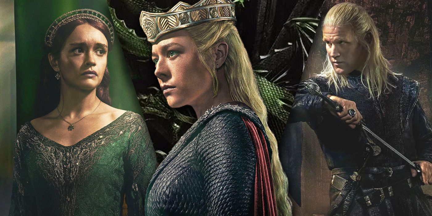 split image of Alicent Rhaenyra and Daemon