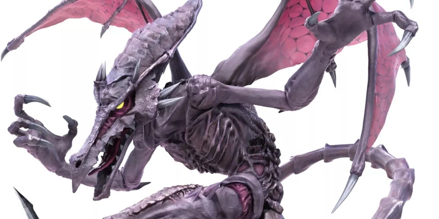 Ridley posando ameaçadoramente para sua renderização Super Smash Bros. Ultimate.