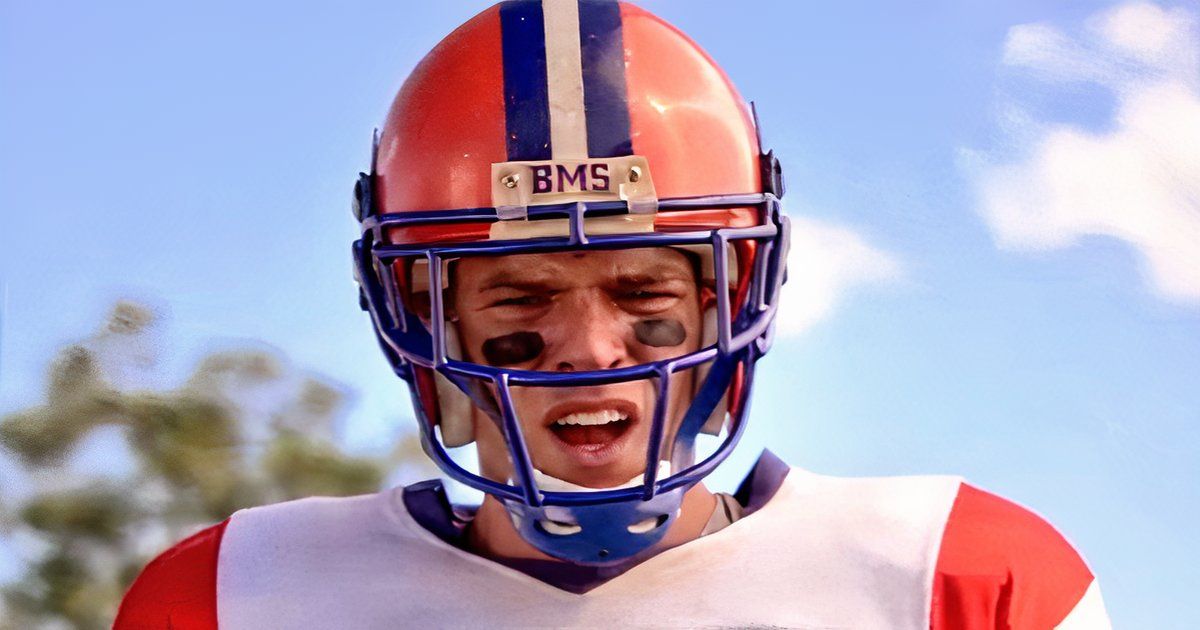 Thad Castle is looking angry in his football uniform in Blue Mountain State