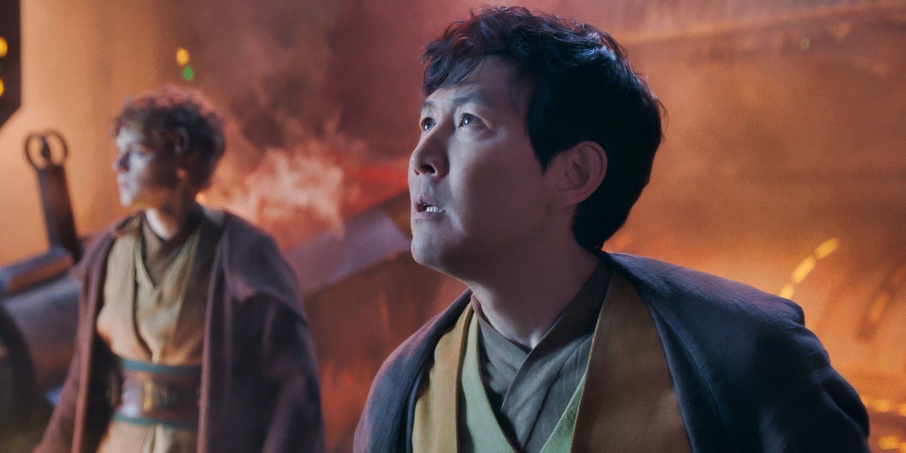 Sol (Lee Jung-jae) looks at the Brendok fire in The Acolyte