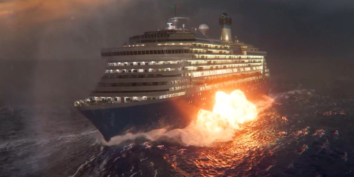 The side of a cruise explodes in a 9-1-1 season 7 still 