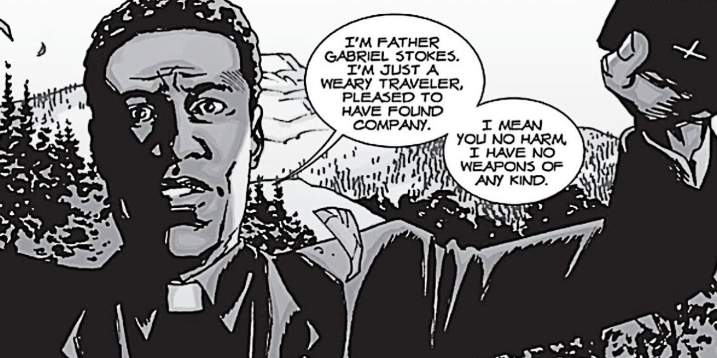 Gabriel Stokes introducing himself in The Walking Dead comics