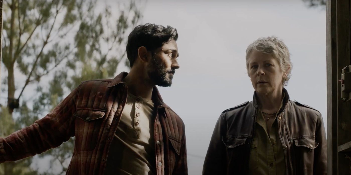 Ash (Manish Dayal) and Carol Peletier (Melissa McBride) on The Walking Dead: Daryl Dixon