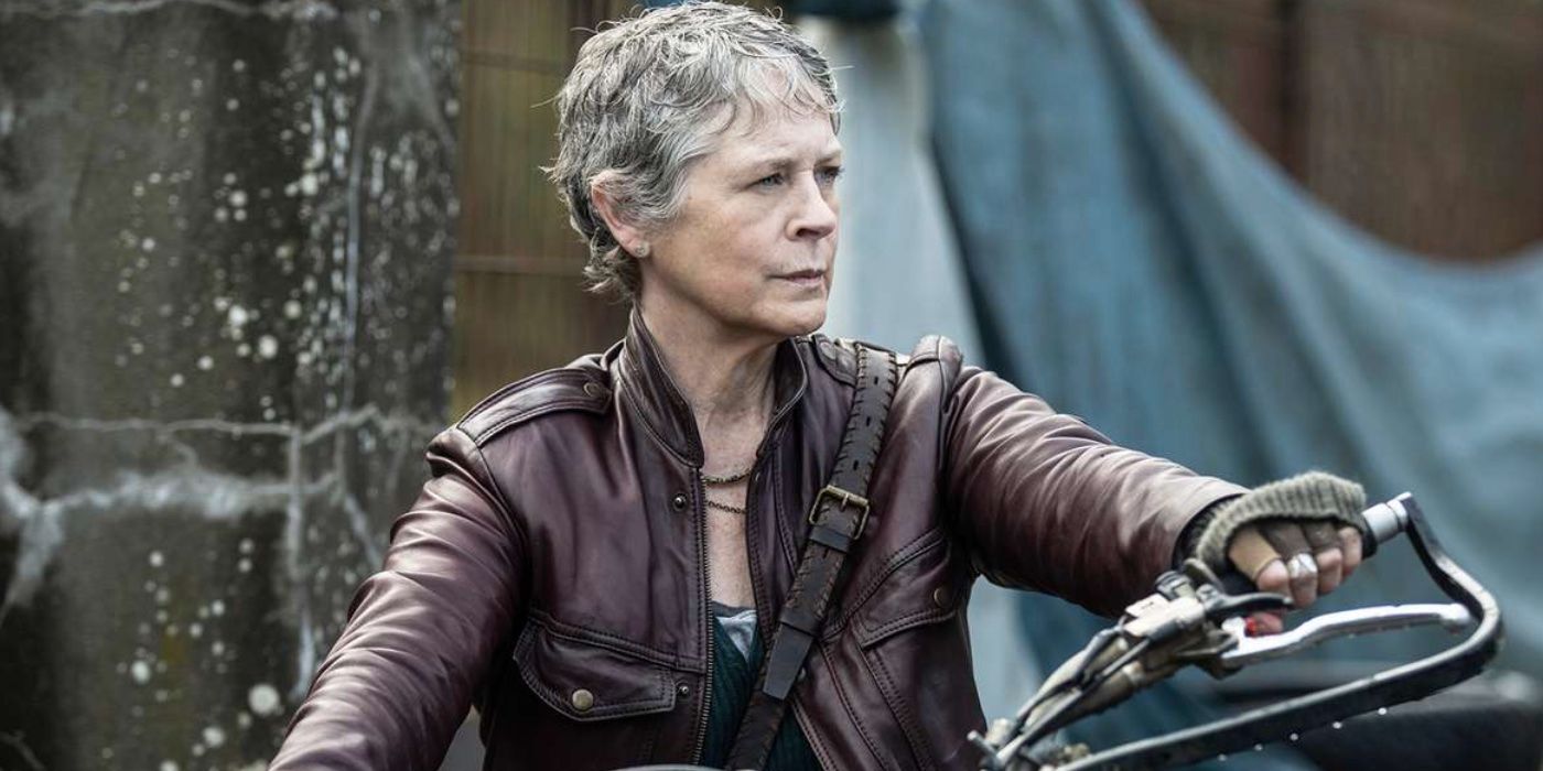 Carol Peletier riding a motorcycle on The Walking Dead: Daryl Dixon