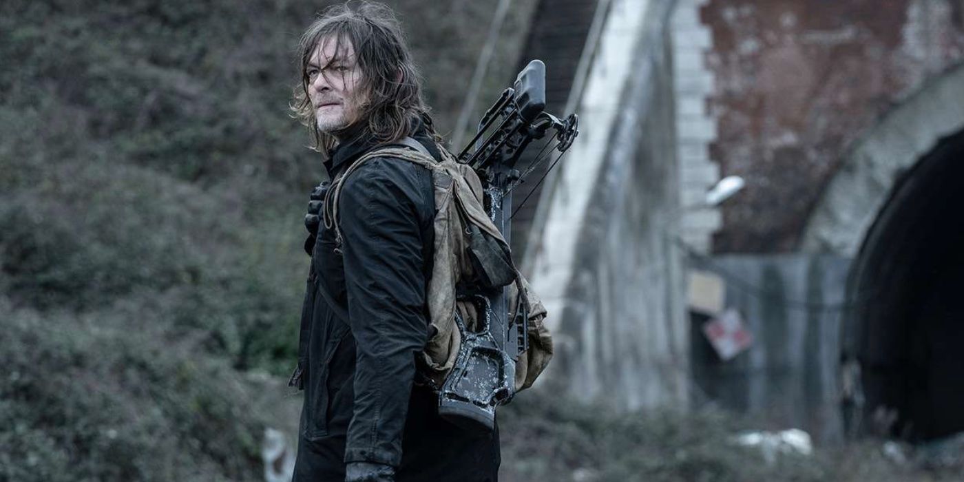 Daryl Dixon (Norman Reedus) holding a crossbow on The Walking Dead: Daryl Dixon