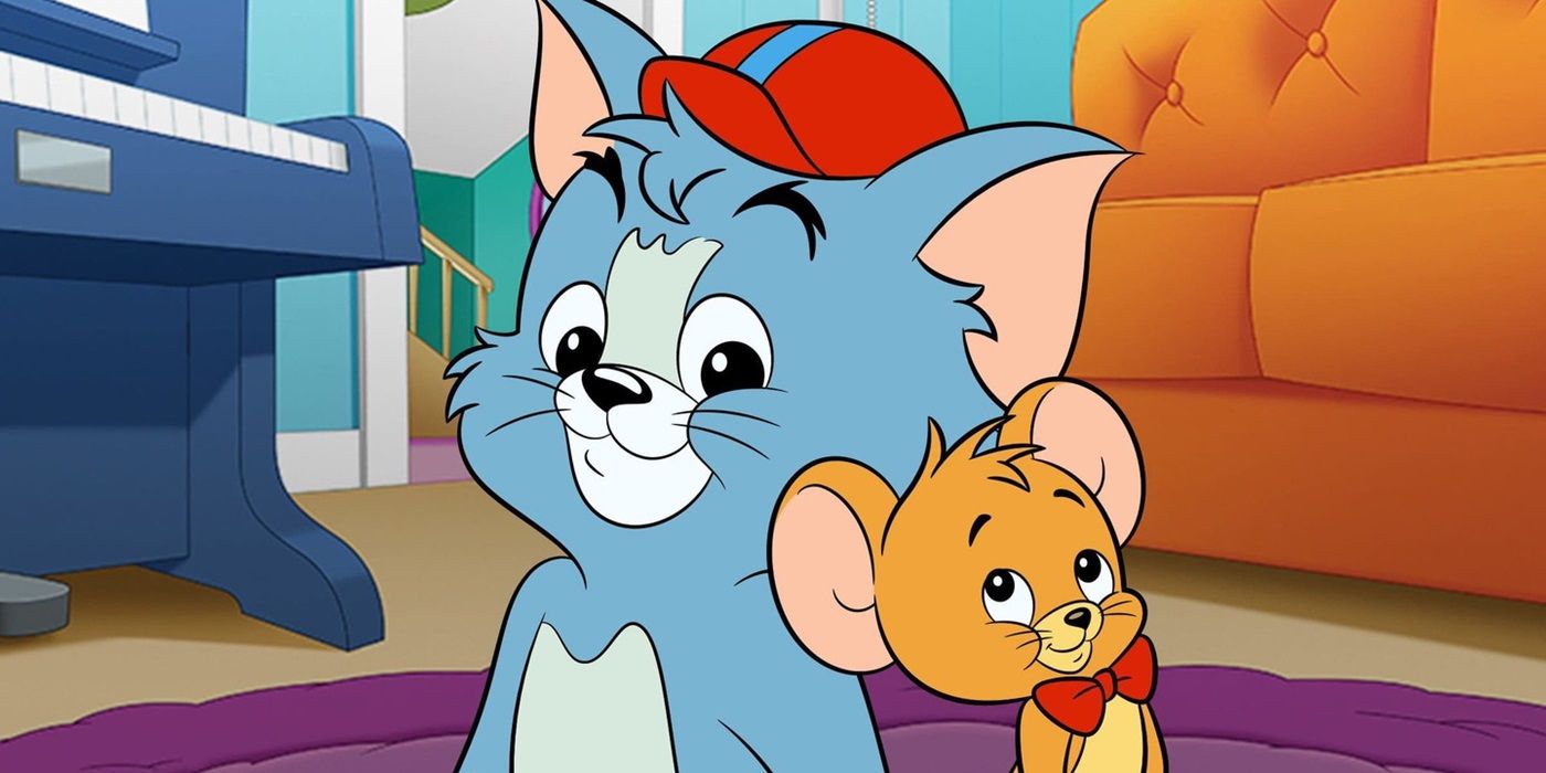 Un joven Tom y Jerry parados espalda con espalda frente a Tom & Jerry Kids.