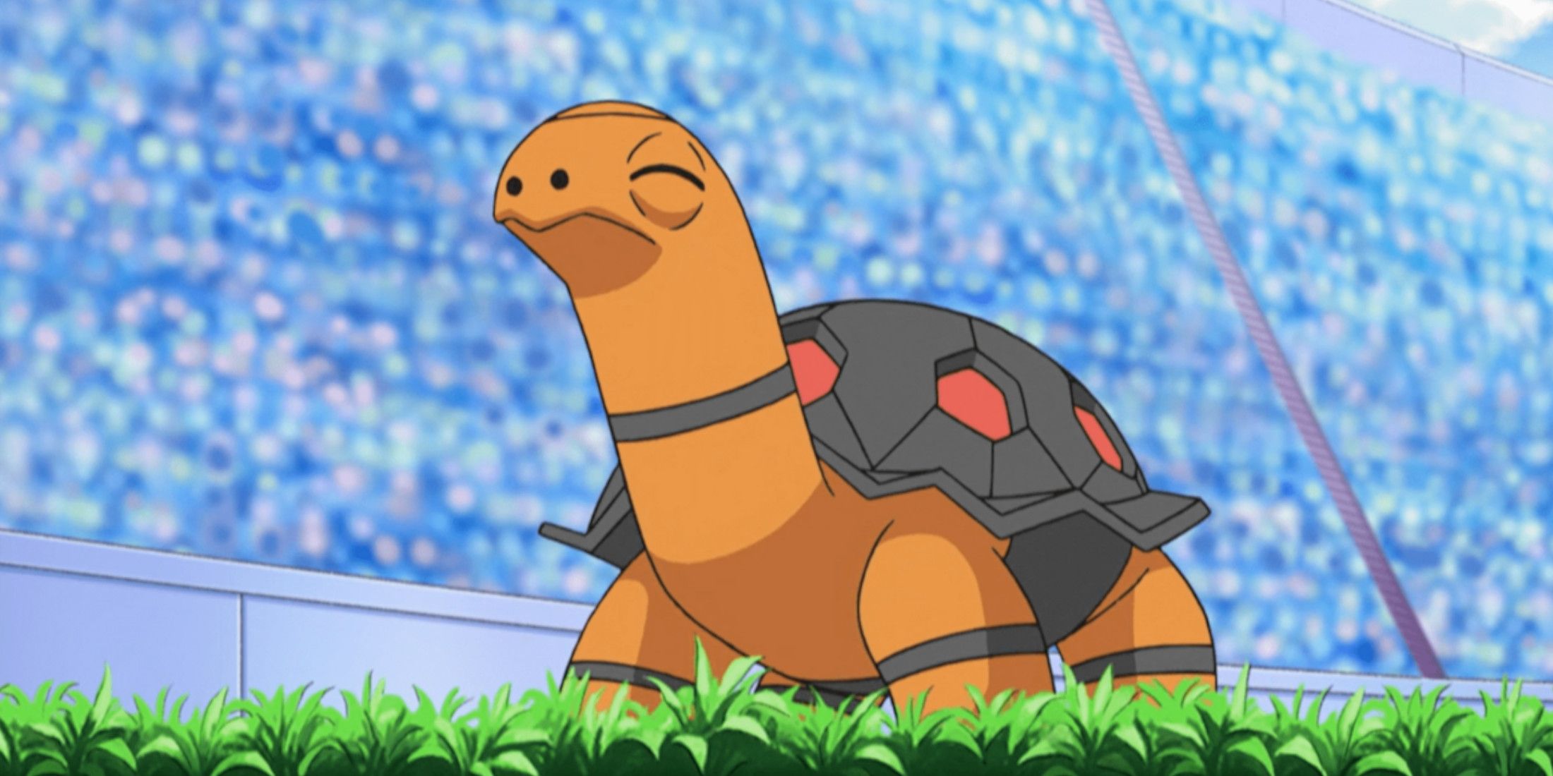 Torkoal de Ash em Pokémon, parecendo relaxado