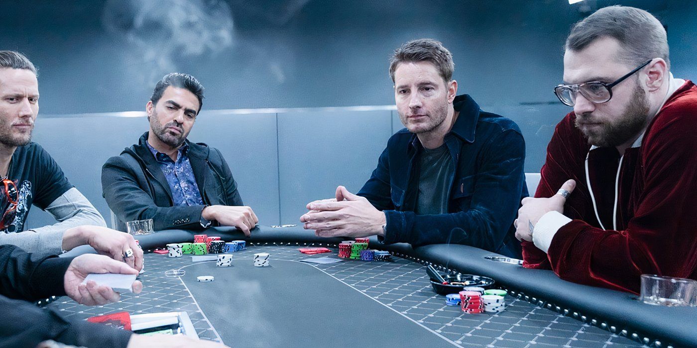 Colter sitting at a poker table playing a game in a scene from Tracker.