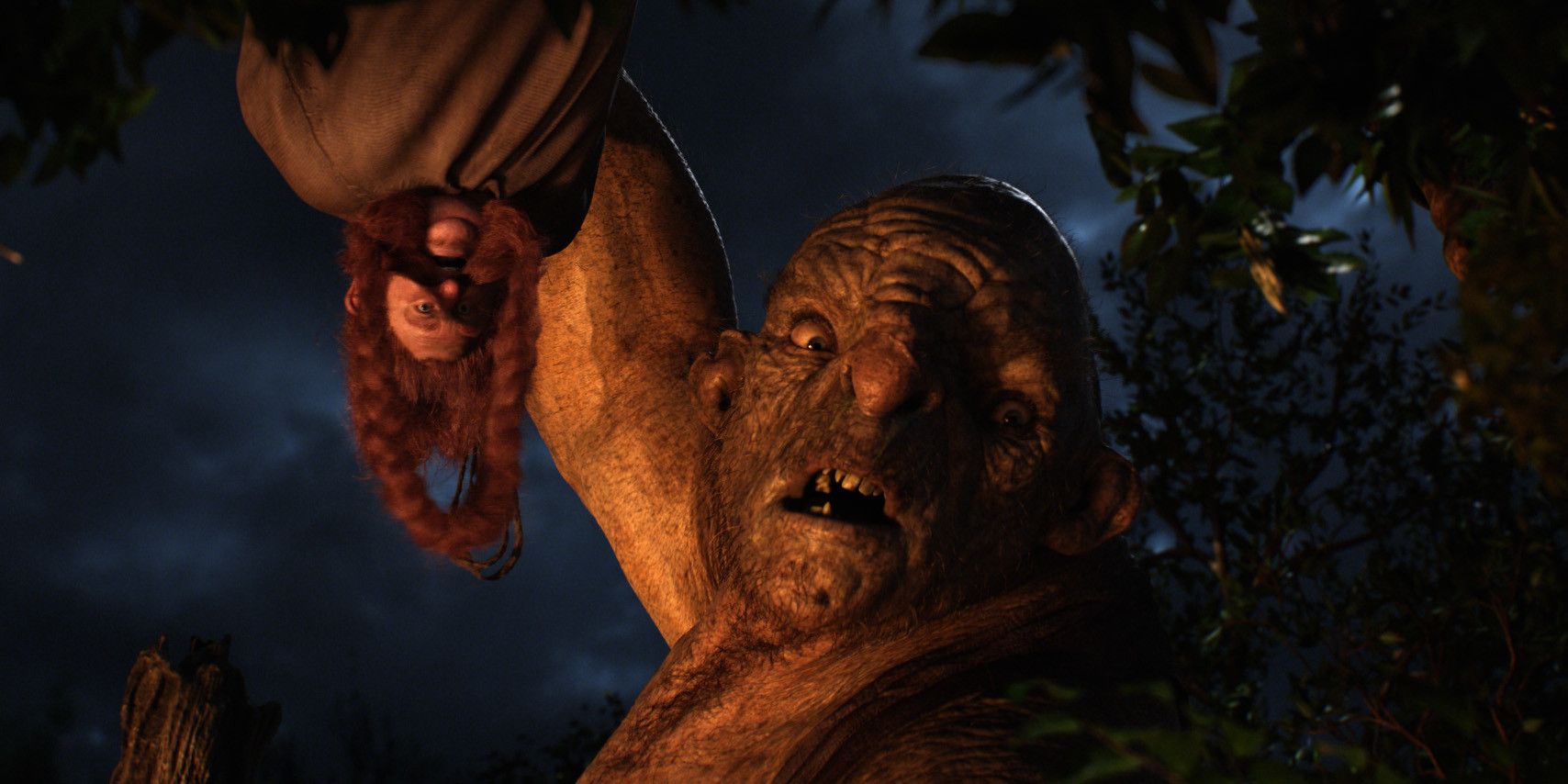 A troll holding Bombur in The Hobbit: An Unexpected Journey