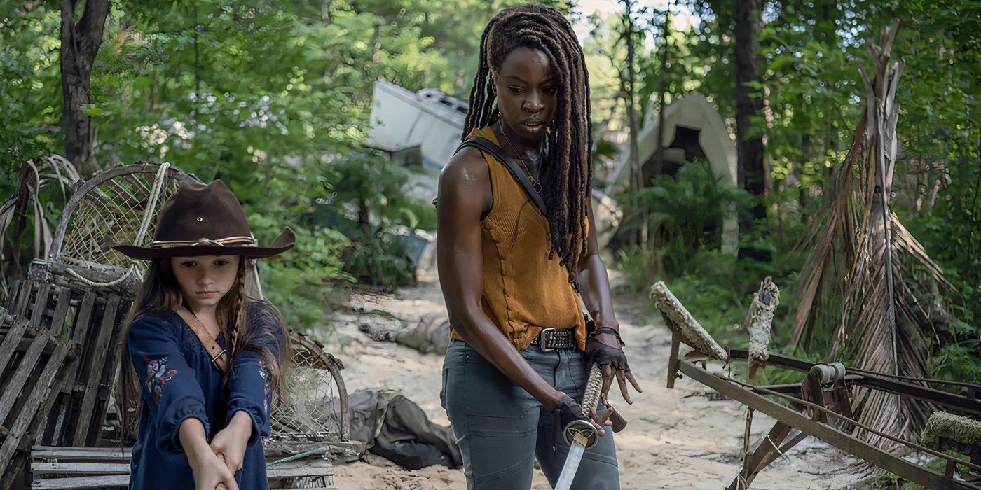 Michonne training Judith in The Walking Dead