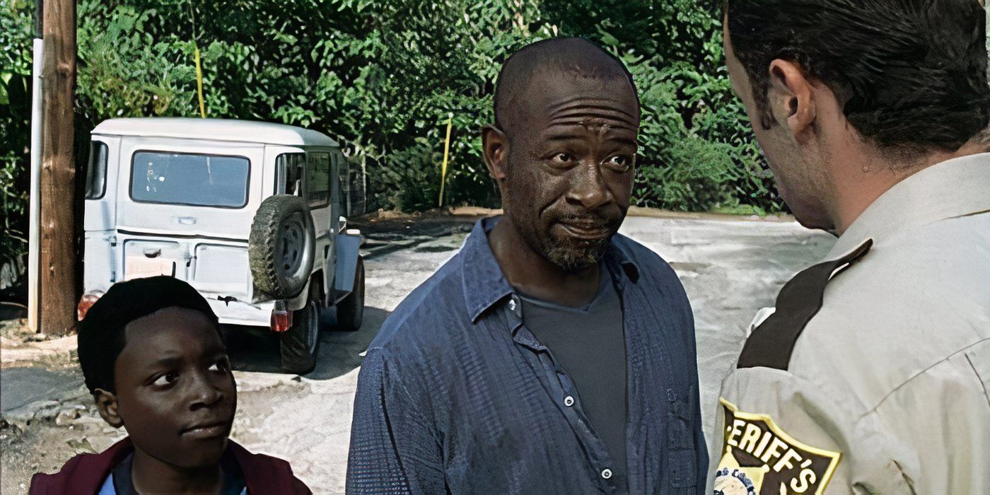 Morgan and Duane talking to Rick in The Walking Dead.