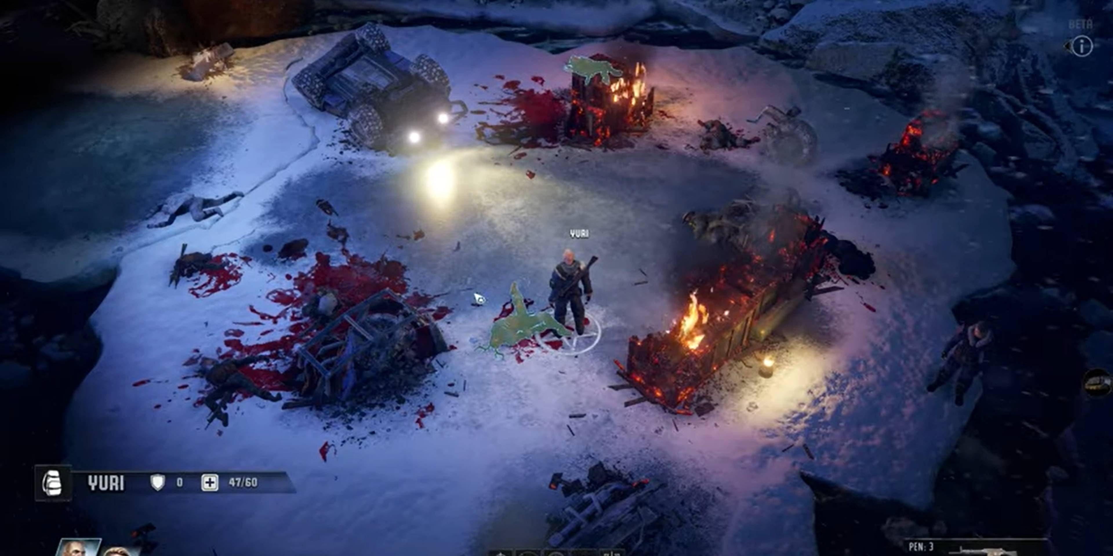 Jogabilidade de Wasteland 3 jogando no mapa do mundo superior