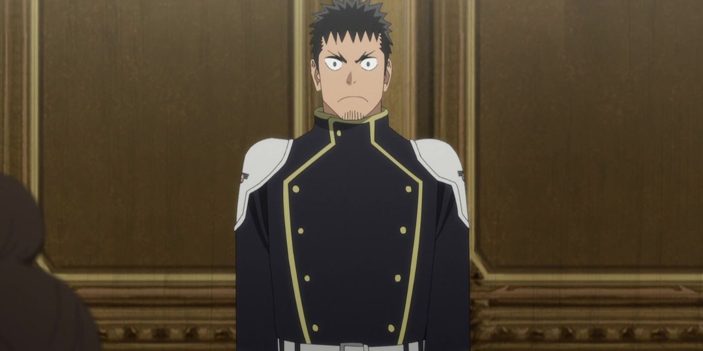 Kafka stiffly standing at attention in his Defense Force dress uniform. 