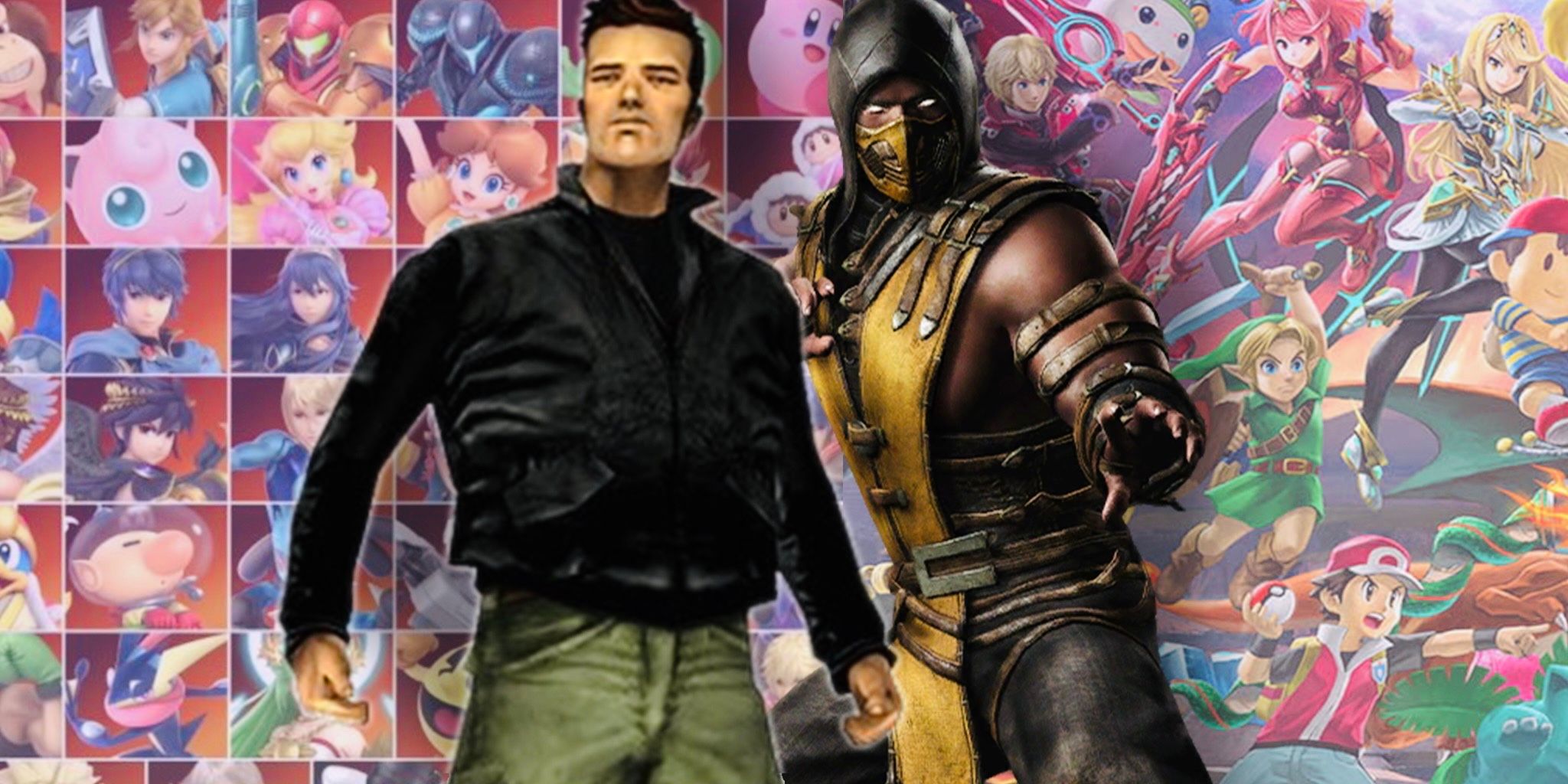 Claude from GTA3 and Scorpion from Mortal Kombat in Smash Bros Ultimate