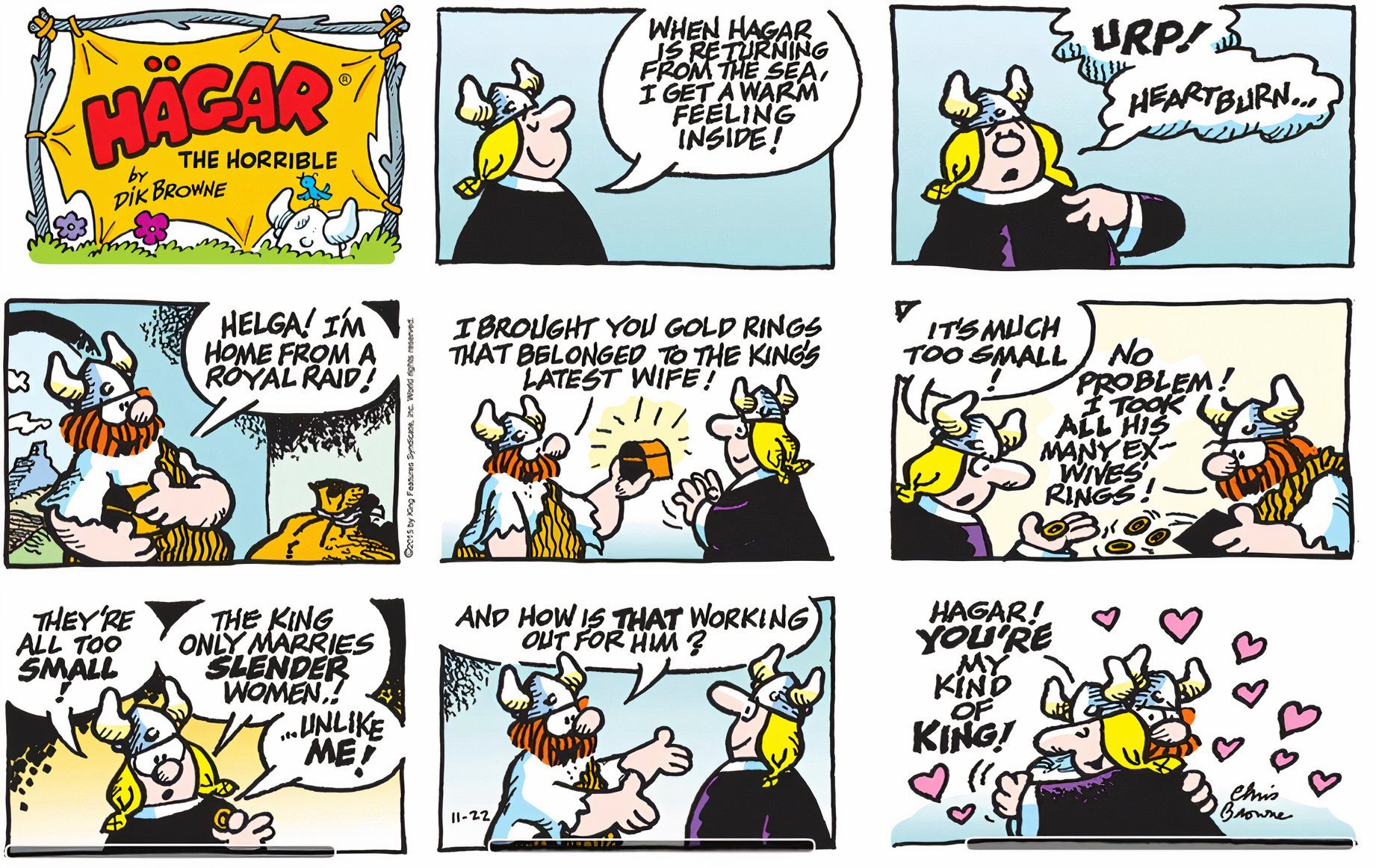 A comic strip about Hagar the Horrible with Helga