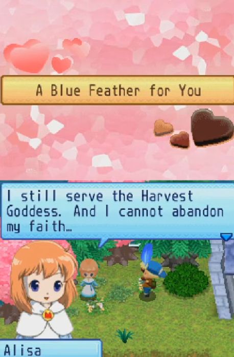 Alisa rejects the player's request because she is a Harvest Goddess Nun in Harvest Moon: Sunshine Islands.