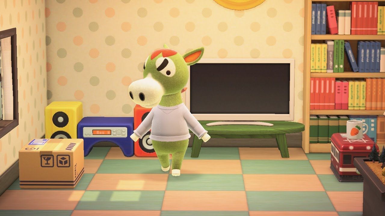 Animal Crossing New Horizons Buck andando em sua casa