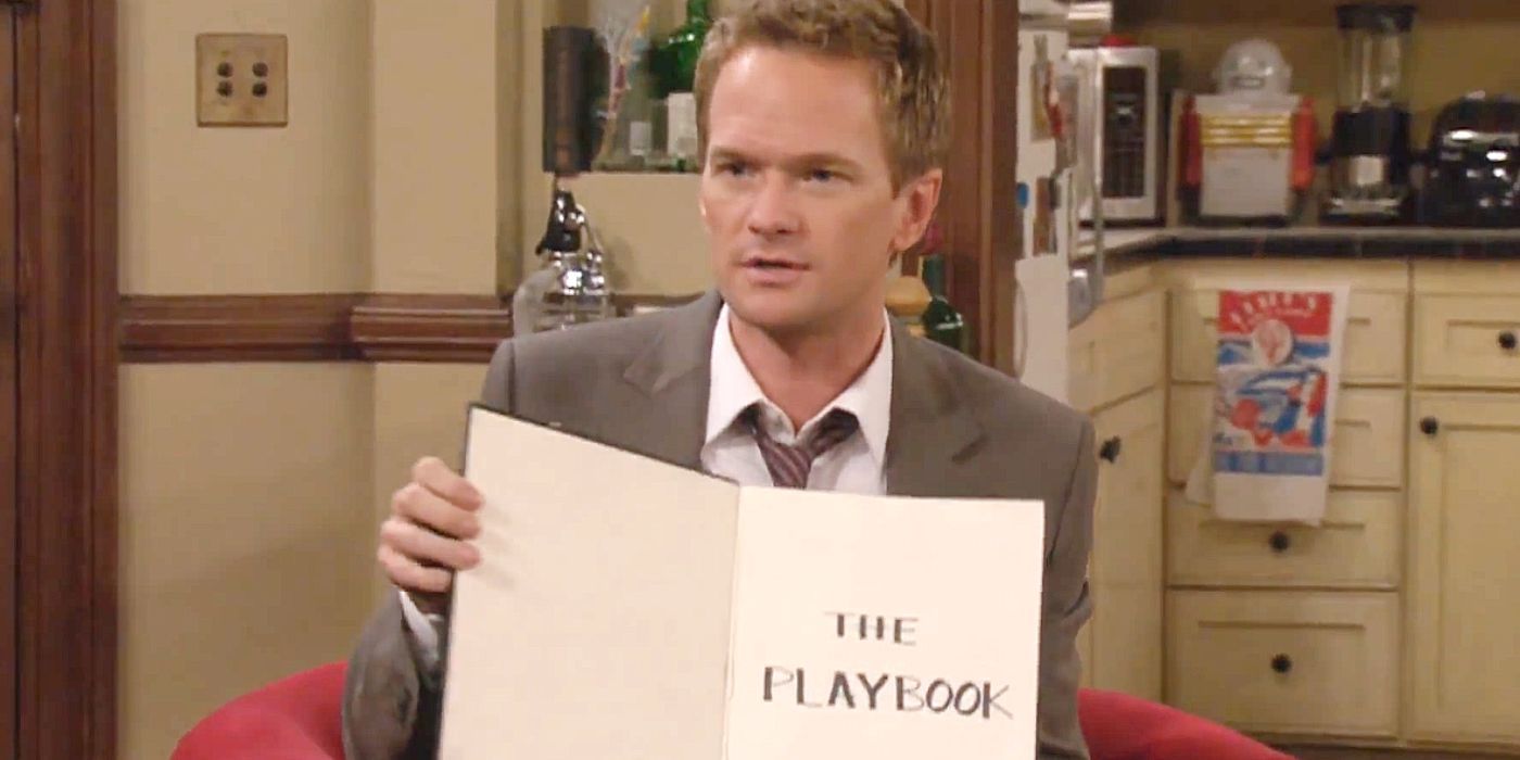 Barney Stinson holds up the playbook in “How I Met Your Mother”