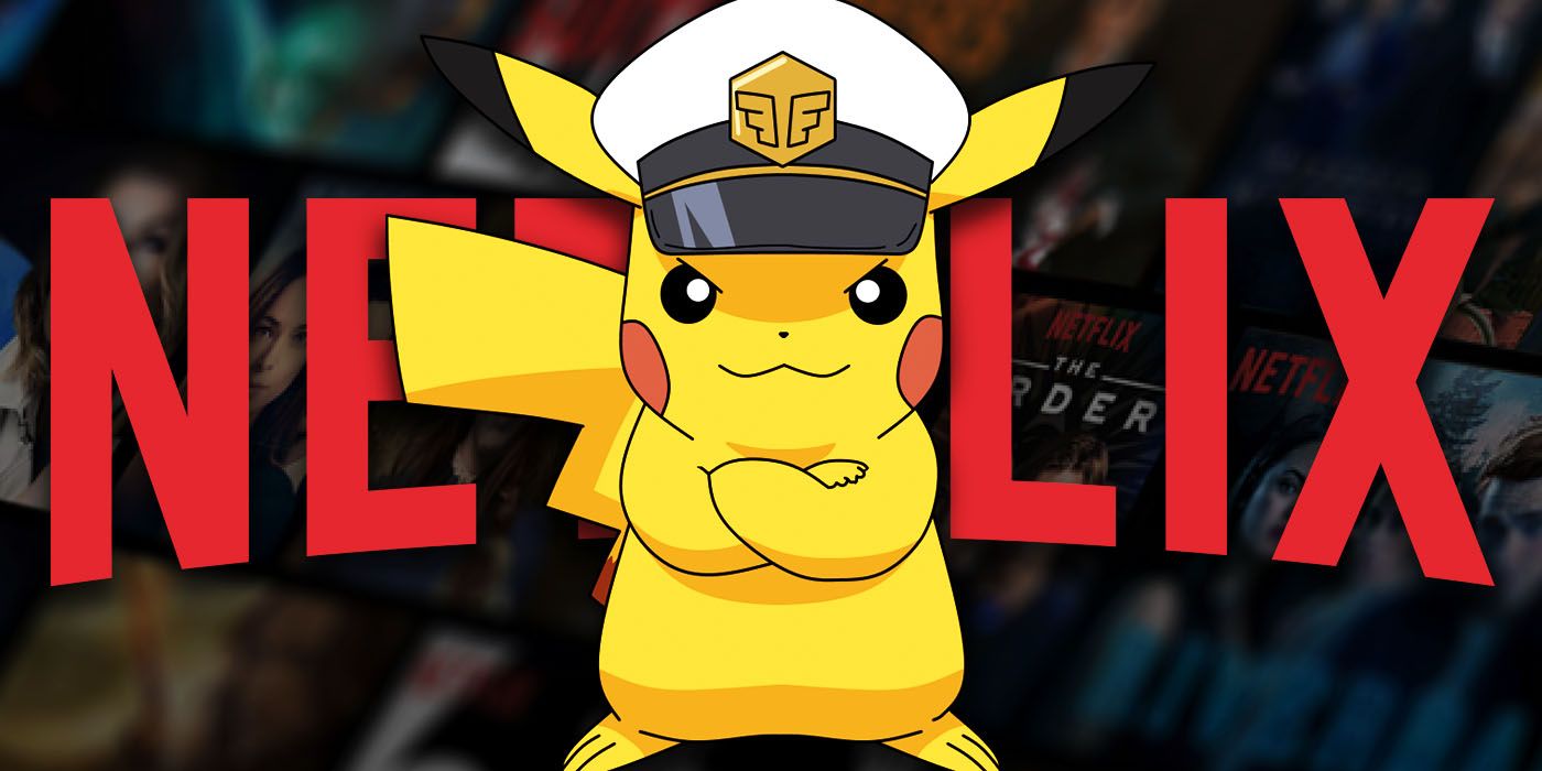 Captain Pikachu from Pokemon Horizons with the Netflix logo