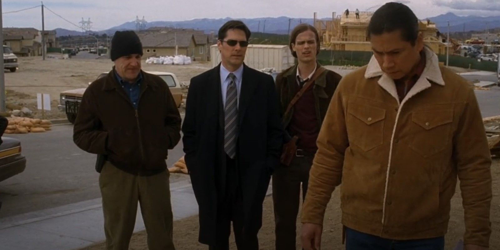 Hotchner, Reid and Gideon speak with John Blackwolf in "The Tribe" episode of Criminal Minds