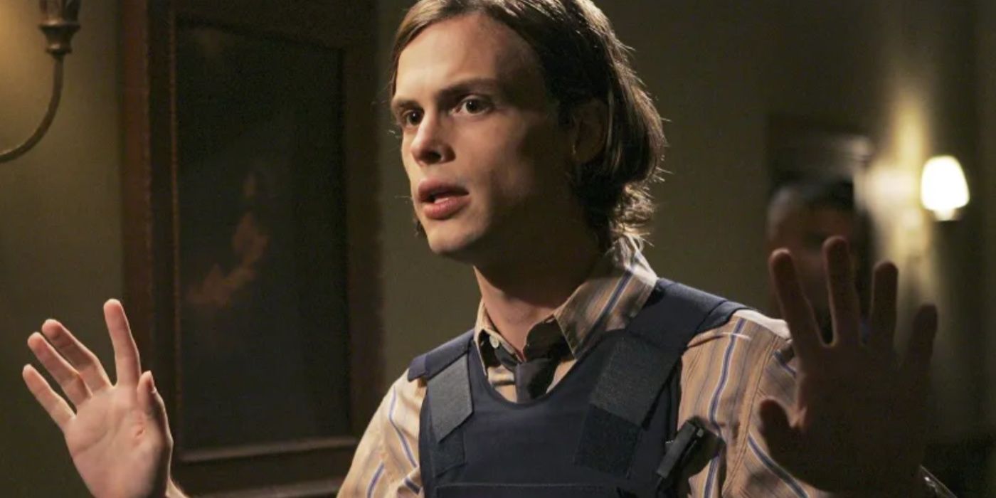 Matthew Gray Gubler in Criminal Minds wearing a bullet-proof vest.