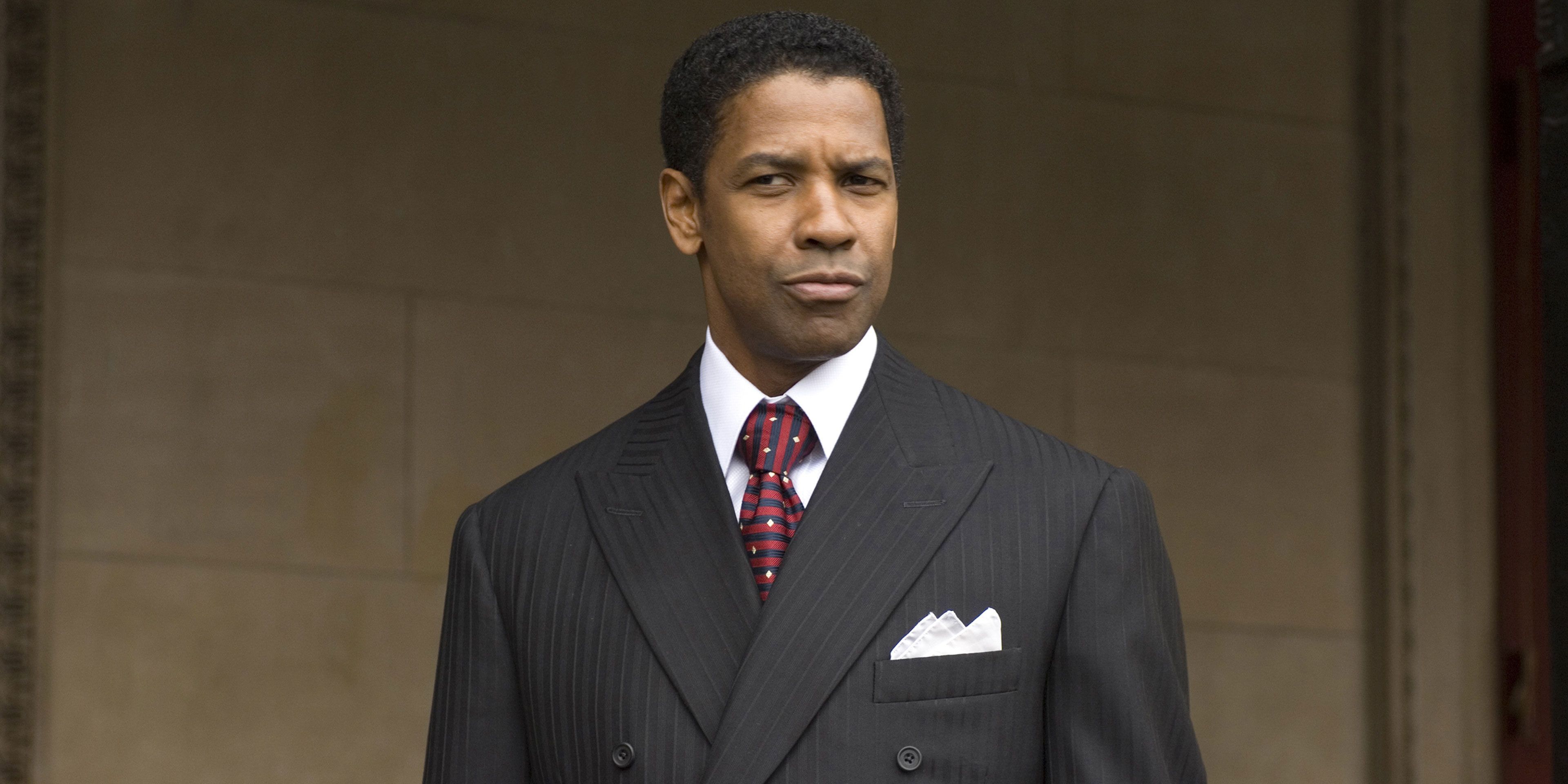 Denzel Washington plays crime boss Frank Lucas in American Gangster.