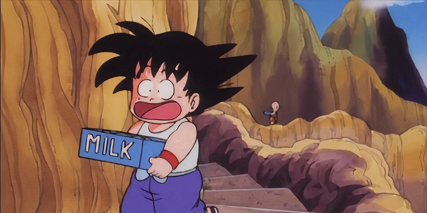 Goku está agotado por entregar leche en el episodio 17 de Dragon Ball.